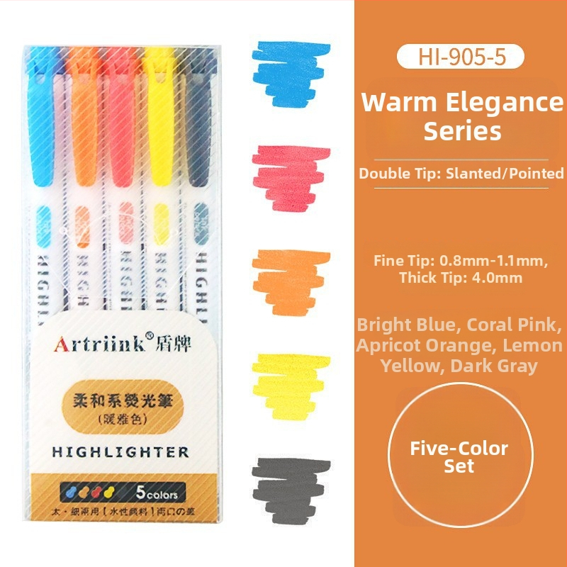 Dvojstranný fluorescencný marker pre študentov, marker na plánovanie a zvýraznenie, vysoká viditeľnosť, nepresakuje cez papier, model 906-5, Shield