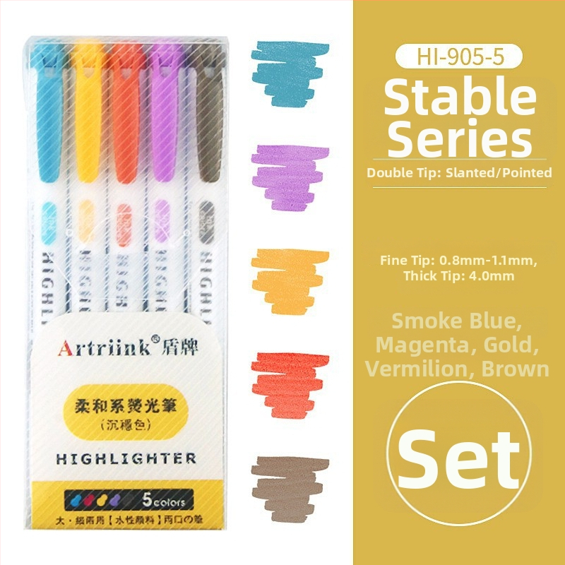 Dvojstranný fluorescencný marker pre študentov, marker na plánovanie a zvýraznenie, vysoká viditeľnosť, nepresakuje cez papier, model 906-5, Shield