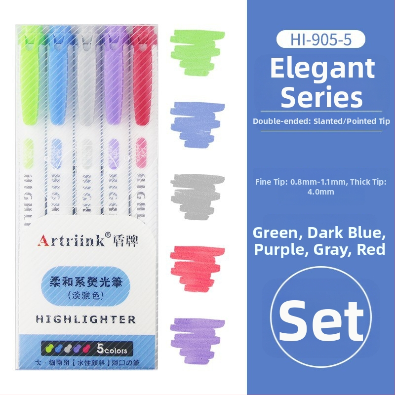 Dvojstranný fluorescencný marker pre študentov, marker na plánovanie a zvýraznenie, vysoká viditeľnosť, nepresakuje cez papier, model 906-5, Shield