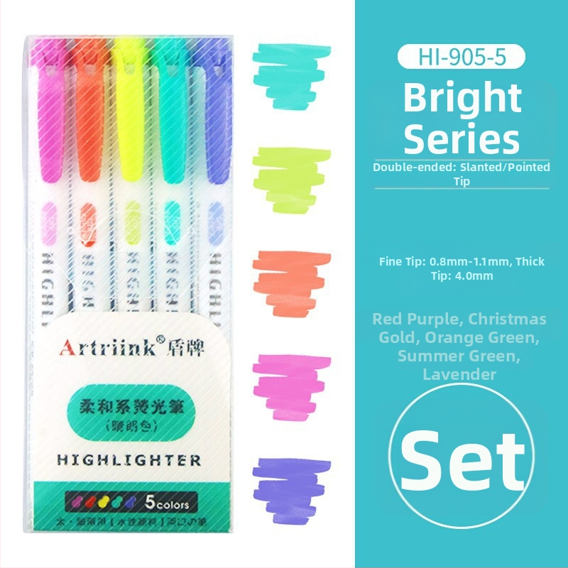 Dvojstranný fluorescencný marker pre študentov, marker na plánovanie a zvýraznenie, vysoká viditeľnosť, nepresakuje cez papier, model 906-5, Shield