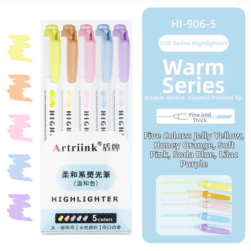 Dvojstranný fluorescencný marker pre študentov, marker na plánovanie a zvýraznenie, vysoká viditeľnosť, nepresakuje cez papier, model 906-5, Shield