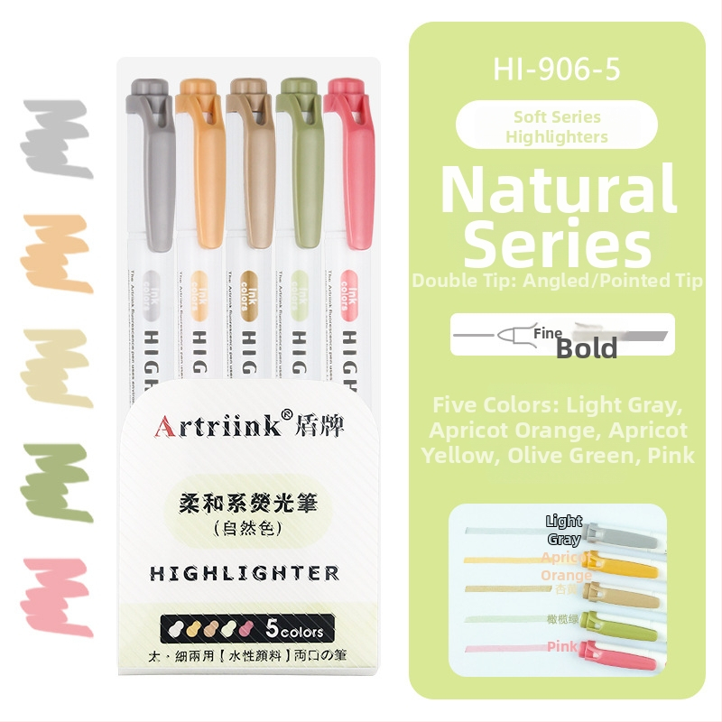 Dvojstranný fluorescencný marker pre študentov, marker na plánovanie a zvýraznenie, vysoká viditeľnosť, nepresakuje cez papier, model 906-5, Shield