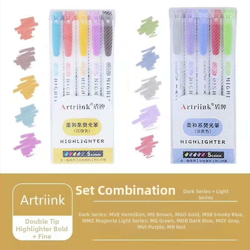 Dvojstranný fluorescencný marker pre študentov, marker na plánovanie a zvýraznenie, vysoká viditeľnosť, nepresakuje cez papier, model 906-5, Shield