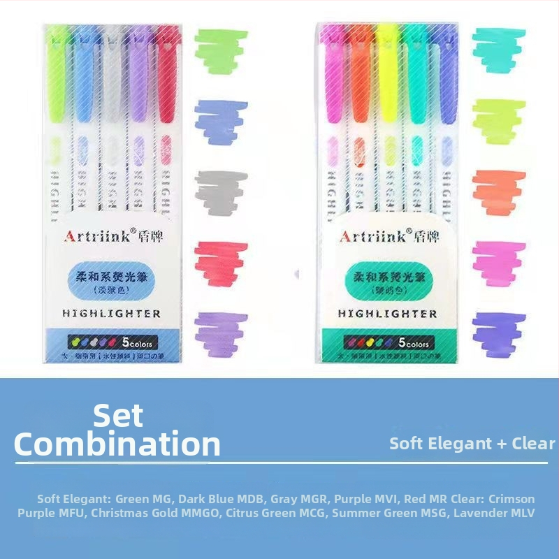 Dvojstranný fluorescencný marker pre študentov, marker na plánovanie a zvýraznenie, vysoká viditeľnosť, nepresakuje cez papier, model 906-5, Shield