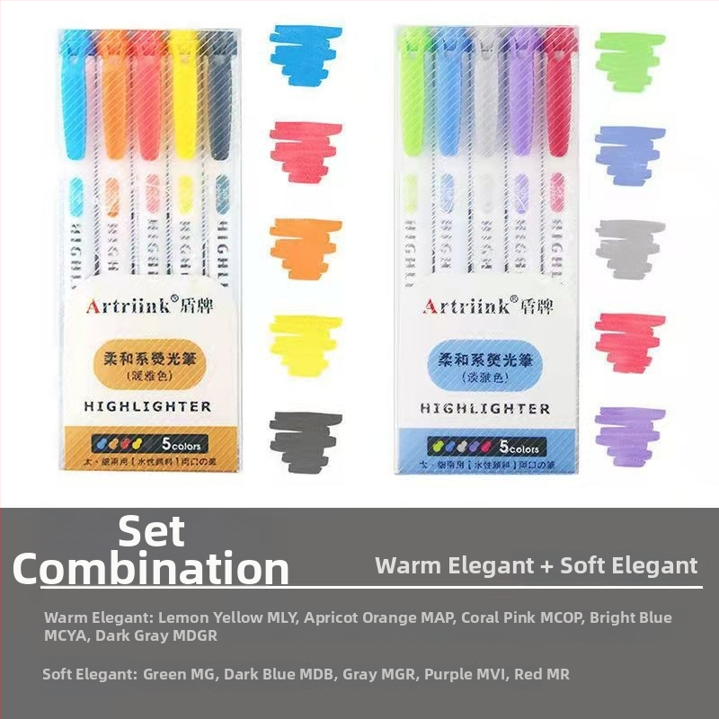 Dvojstranný fluorescencný marker pre študentov, marker na plánovanie a zvýraznenie, vysoká viditeľnosť, nepresakuje cez papier, model 906-5, Shield