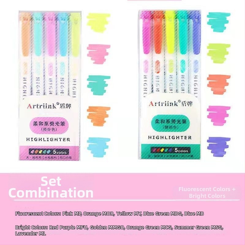 Dvojstranný fluorescencný marker pre študentov, marker na plánovanie a zvýraznenie, vysoká viditeľnosť, nepresakuje cez papier, model 906-5, Shield