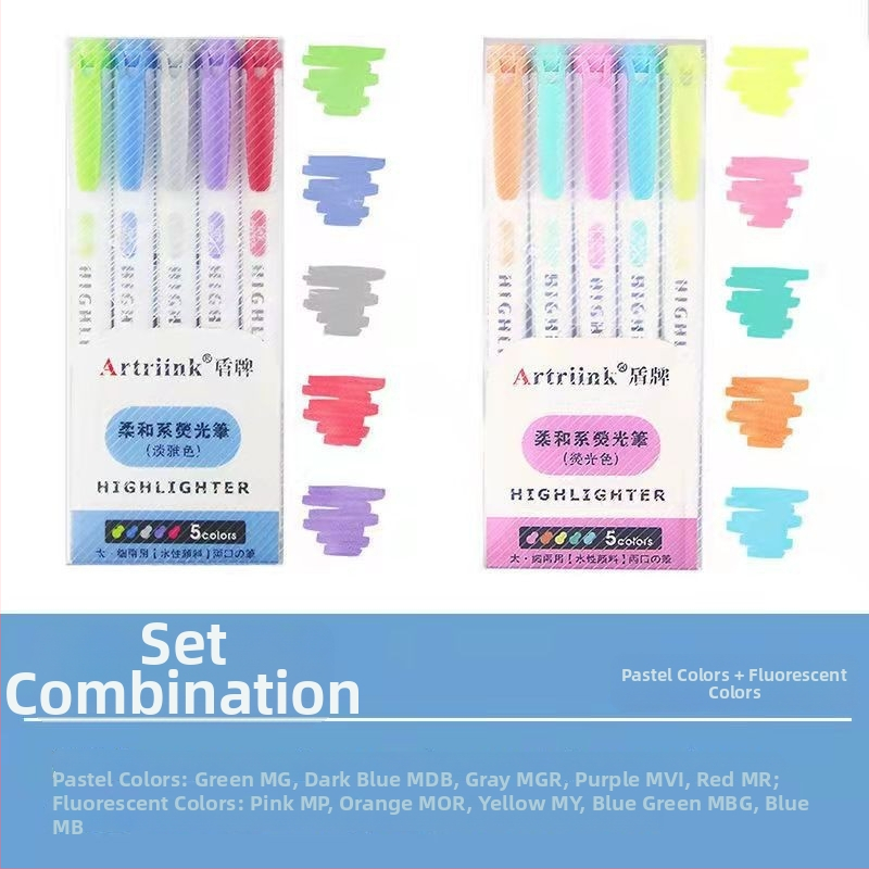 Dvojstranný fluorescencný marker pre študentov, marker na plánovanie a zvýraznenie, vysoká viditeľnosť, nepresakuje cez papier, model 906-5, Shield