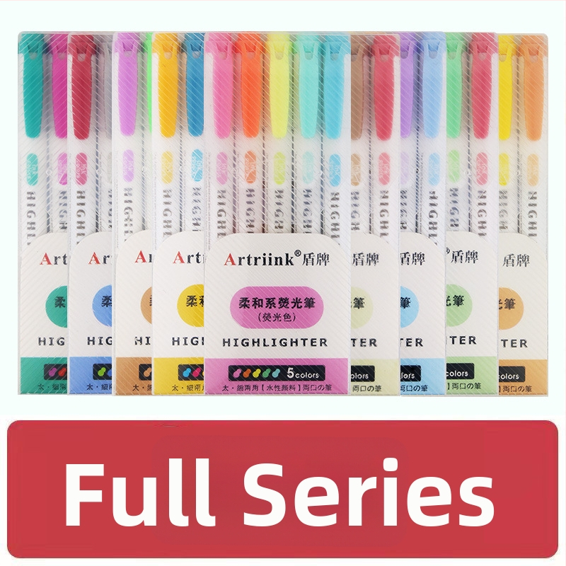 Dvojstranný fluorescencný marker pre študentov, marker na plánovanie a zvýraznenie, vysoká viditeľnosť, nepresakuje cez papier, model 906-5, Shield