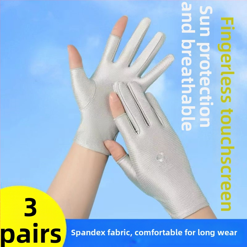 Letné dámske rukavice proti slnku, bez prstov, tenké, pre jazdu a šoférovanie, s výšivkou z ľadového hodvábu, elastické, kompatibilné s dotykovým displejom, na zber čaju (Odolné voči opotrebeniu; Odolné voči vysokým teplotám; Odolné voči rezu; Protišmykové