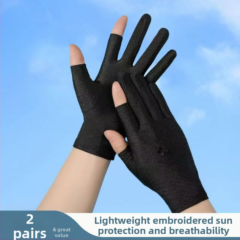 Letné dámske rukavice proti slnku, bez prstov, tenké, pre jazdu a šoférovanie, s výšivkou z ľadového hodvábu, elastické, kompatibilné s dotykovým displejom, na zber čaju (Odolné voči opotrebeniu; Odolné voči vysokým teplotám; Odolné voči rezu; Protišmykové