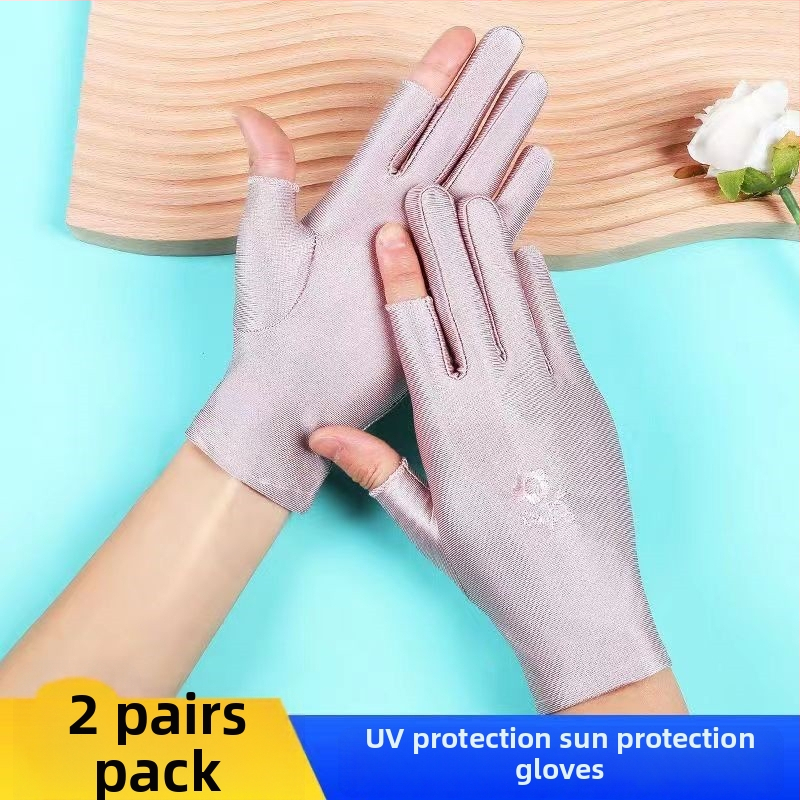 Letné dámske rukavice proti slnku, bez prstov, tenké, pre jazdu a šoférovanie, s výšivkou z ľadového hodvábu, elastické, kompatibilné s dotykovým displejom, na zber čaju (Odolné voči opotrebeniu; Odolné voči vysokým teplotám; Odolné voči rezu; Protišmykové