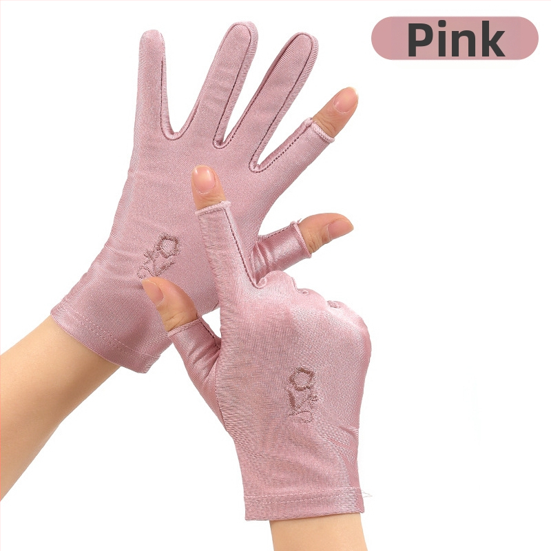 Letné dámske rukavice proti slnku, bez prstov, tenké, pre jazdu a šoférovanie, s výšivkou z ľadového hodvábu, elastické, kompatibilné s dotykovým displejom, na zber čaju (Odolné voči opotrebeniu; Odolné voči vysokým teplotám; Odolné voči rezu; Protišmykové
