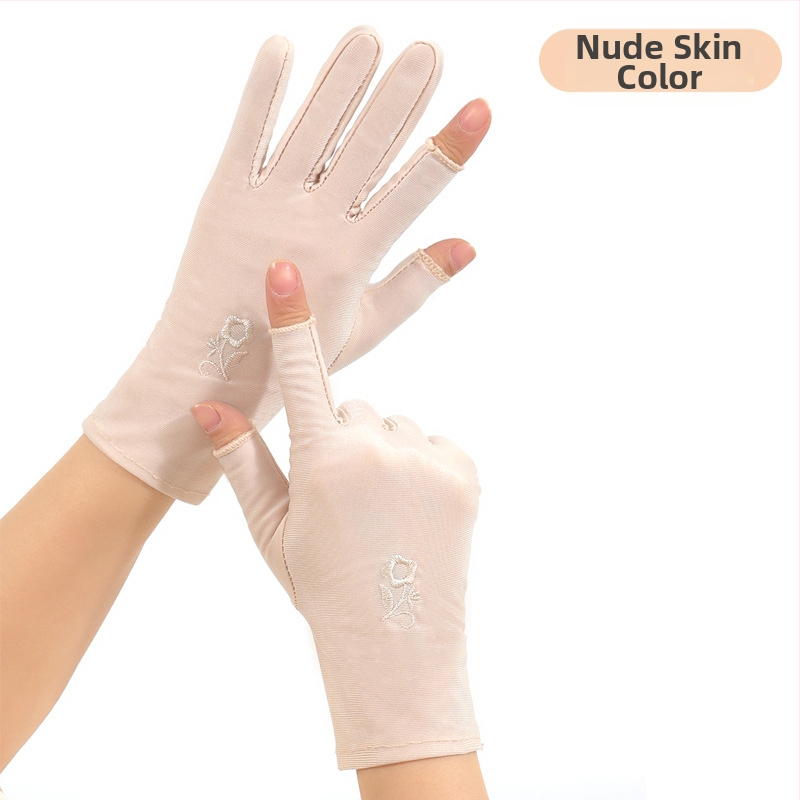 Letné dámske rukavice proti slnku, bez prstov, tenké, pre jazdu a šoférovanie, s výšivkou z ľadového hodvábu, elastické, kompatibilné s dotykovým displejom, na zber čaju (Odolné voči opotrebeniu; Odolné voči vysokým teplotám; Odolné voči rezu; Protišmykové