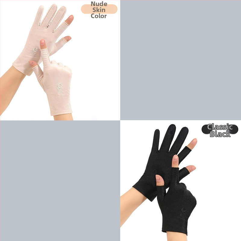 Letné dámske rukavice proti slnku, bez prstov, tenké, pre jazdu a šoférovanie, s výšivkou z ľadového hodvábu, elastické, kompatibilné s dotykovým displejom, na zber čaju (Odolné voči opotrebeniu; Odolné voči vysokým teplotám; Odolné voči rezu; Protišmykové