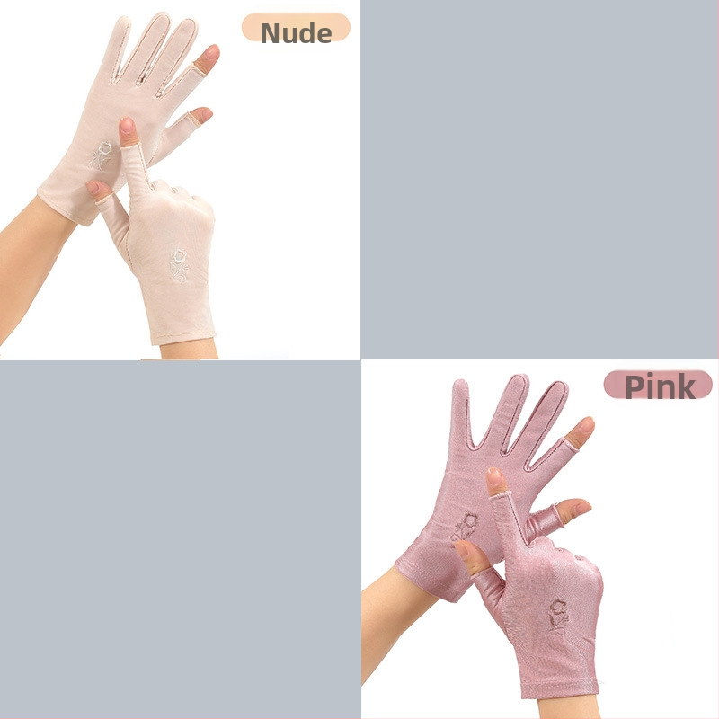 Letné dámske rukavice proti slnku, bez prstov, tenké, pre jazdu a šoférovanie, s výšivkou z ľadového hodvábu, elastické, kompatibilné s dotykovým displejom, na zber čaju (Odolné voči opotrebeniu; Odolné voči vysokým teplotám; Odolné voči rezu; Protišmykové