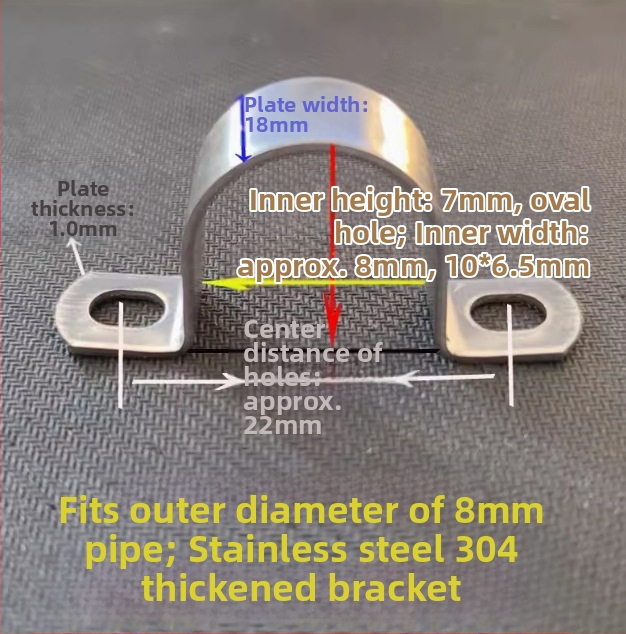304 nerezová oceľ, hrubá objímka na rúry v tvare U, pre rúry s priemerom 8–114 mm