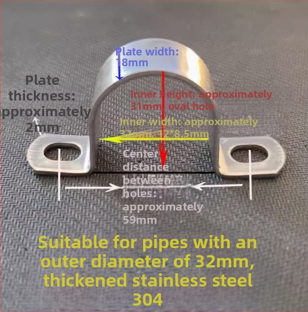 304 nerezová oceľ, hrubá objímka na rúry v tvare U, pre rúry s priemerom 8–114 mm