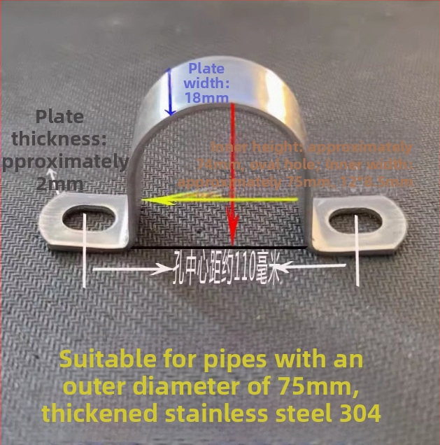304 nerezová oceľ, hrubá objímka na rúry v tvare U, pre rúry s priemerom 8–114 mm