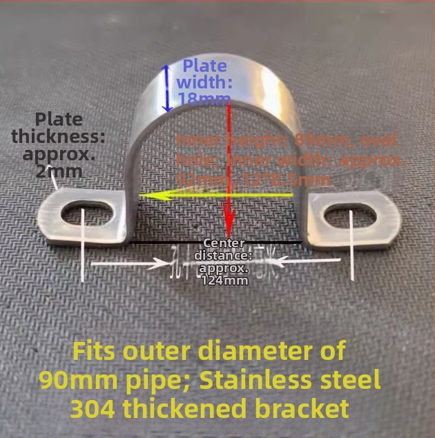 304 nerezová oceľ, hrubá objímka na rúry v tvare U, pre rúry s priemerom 8–114 mm