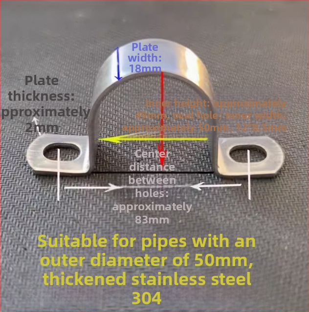 304 nerezová oceľ, hrubá objímka na rúry v tvare U, pre rúry s priemerom 8–114 mm