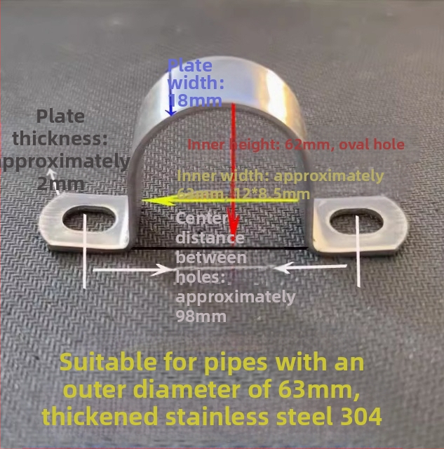 304 nerezová oceľ, hrubá objímka na rúry v tvare U, pre rúry s priemerom 8–114 mm