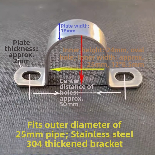 304 nerezová oceľ, hrubá objímka na rúry v tvare U, pre rúry s priemerom 8–114 mm