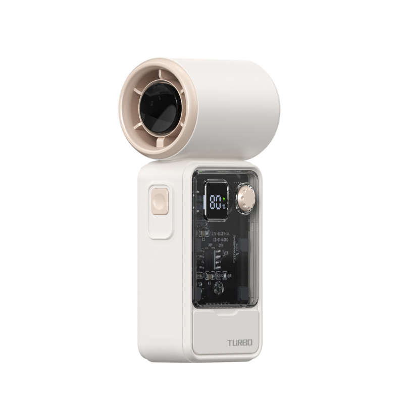 Ručni ventilator s bezkrtačnim motorom, kućište od ABS-a, 5 lopatica, ugrađena baterija 2000-4000mAh, 5 brzina, USB i bežično punjenje