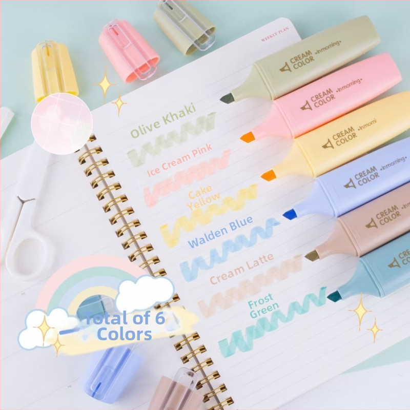 Sada roztomilých fluorescenčných zvýrazňovačov s kresleným dizajnom, plastové puzdro, jednosmerná špička, nezmazateľné, viacfarebné pre denník