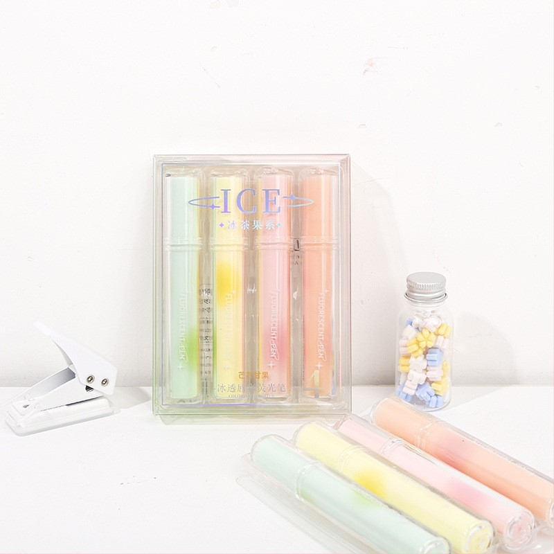 Sada roztomilých fluorescenčných zvýrazňovačov s kresleným dizajnom, plastové puzdro, jednosmerná špička, nezmazateľné, viacfarebné pre denník