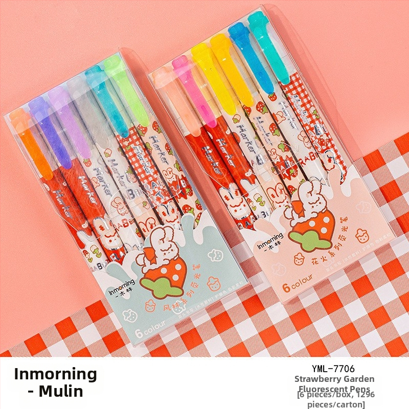 Sada roztomilých fluorescenčných zvýrazňovačov s kresleným dizajnom, plastové puzdro, jednosmerná špička, nezmazateľné, viacfarebné pre denník