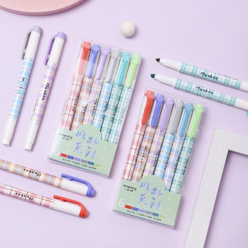 Set marker za označavanje s karikaturnim dizajnom, plastično kućište, jednosmjerni vrh, neizbrisivo, višebojni za planer