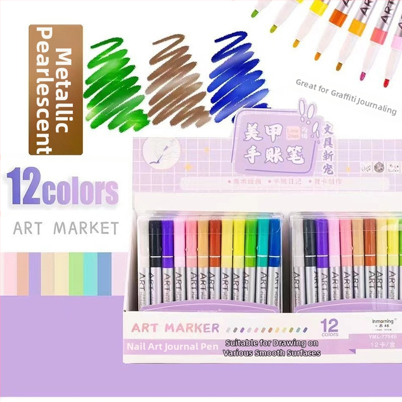 Sada roztomilých fluorescenčných zvýrazňovačov s kresleným dizajnom, plastové puzdro, jednosmerná špička, nezmazateľné, viacfarebné pre denník