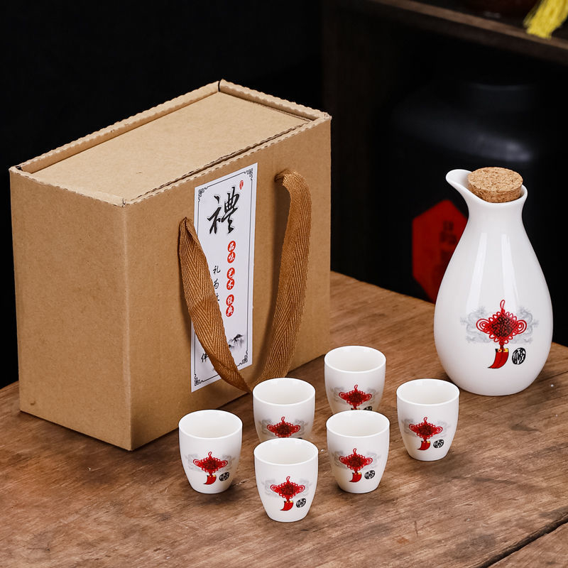 Keramički set za vino u kutiji za poklon, novi kineski stil, oprema za bar, 1 kutija, 1 set