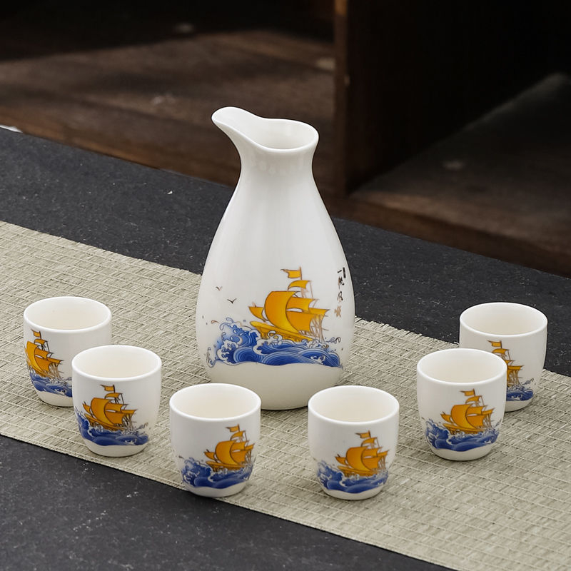 Keramički set za vino u kutiji za poklon, novi kineski stil, oprema za bar, 1 kutija, 1 set