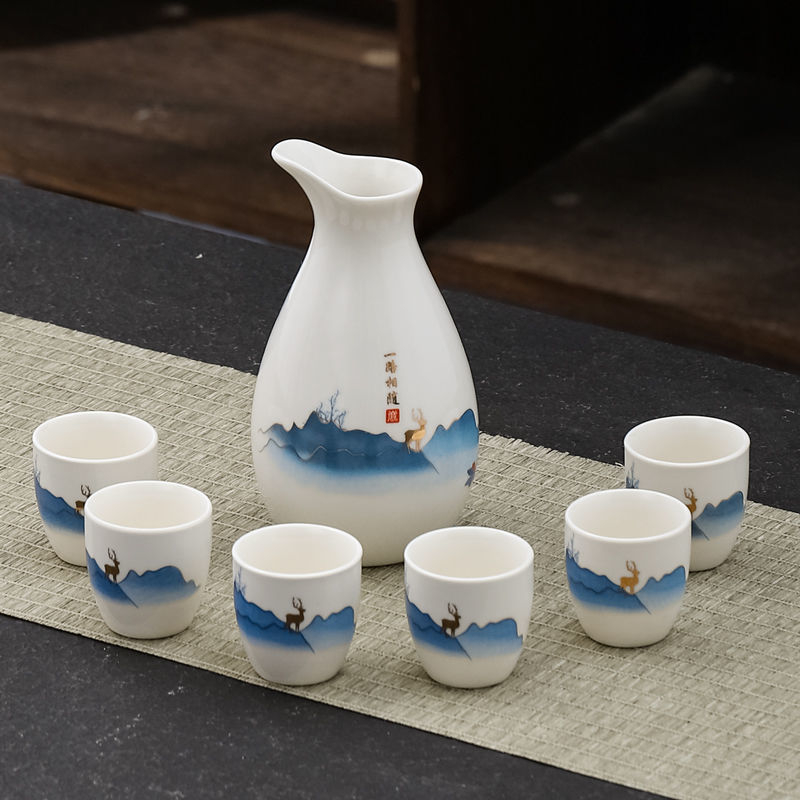 Keramički set za vino u kutiji za poklon, novi kineski stil, oprema za bar, 1 kutija, 1 set