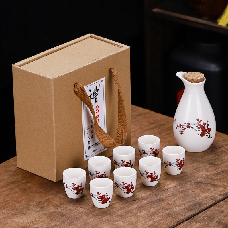 Keramički set za vino u kutiji za poklon, novi kineski stil, oprema za bar, 1 kutija, 1 set