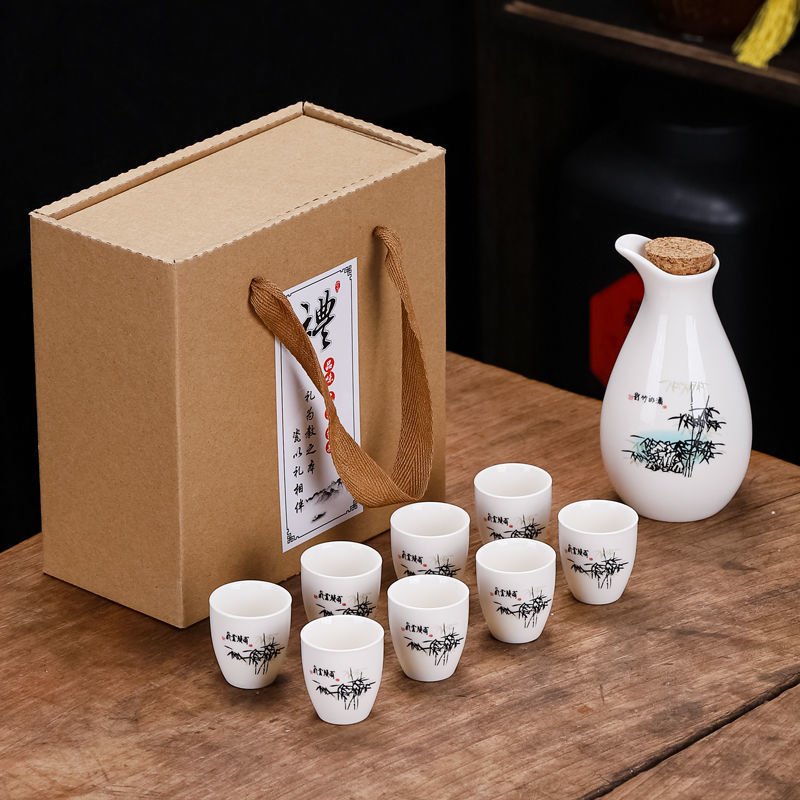 Keramički set za vino u kutiji za poklon, novi kineski stil, oprema za bar, 1 kutija, 1 set