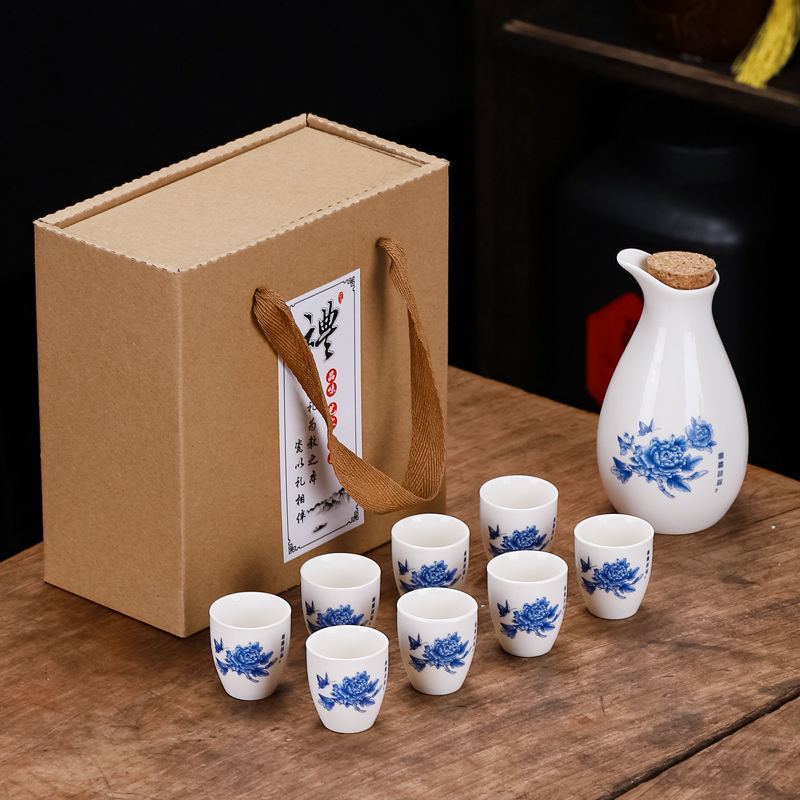 Keramički set za vino u kutiji za poklon, novi kineski stil, oprema za bar, 1 kutija, 1 set