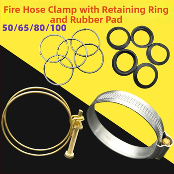 Sada spojov pre hasičský hadicový bubon — kruhové klipy, spona na hrdlo, držiak hadice, pružina, gumová podložka