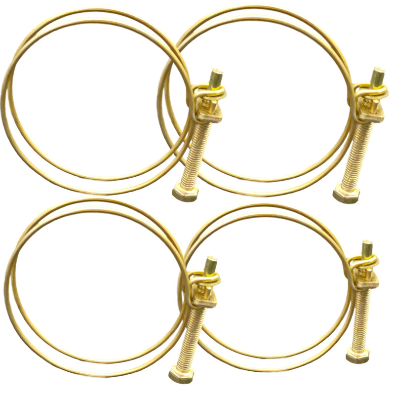 Sada spojov pre hasičský hadicový bubon — kruhové klipy, spona na hrdlo, držiak hadice, pružina, gumová podložka