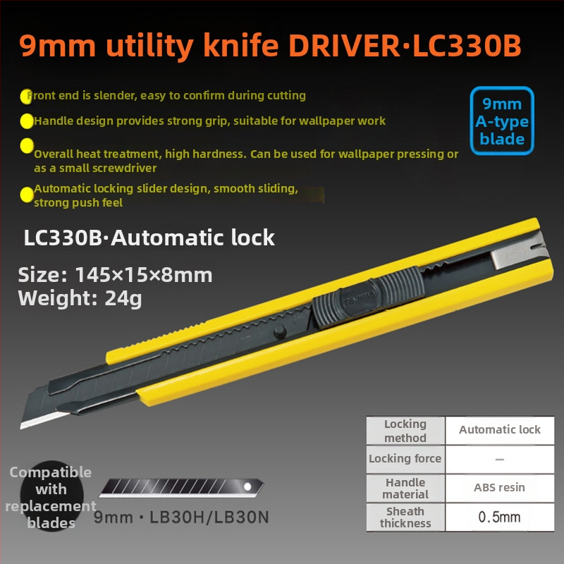 Tajima LC Seria cuțit industrial pentru tapet cu lamă SK120 din oțel înalt carbon, lamă 0.5x18x100 mm, greutate netă 99 g