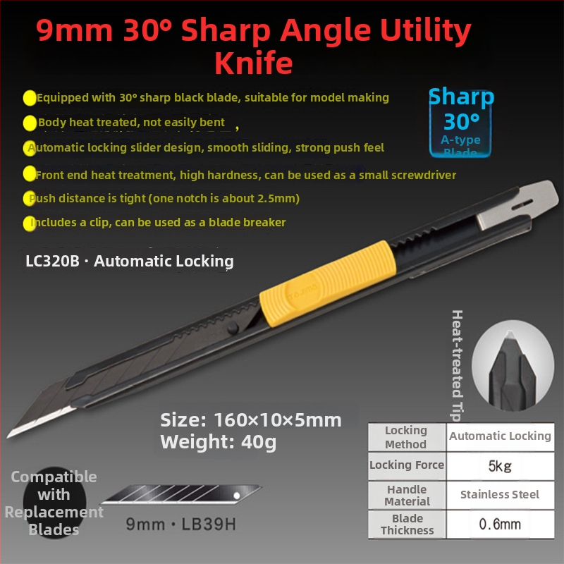 Tajima LC Seria cuțit industrial pentru tapet cu lamă SK120 din oțel înalt carbon, lamă 0.5x18x100 mm, greutate netă 99 g