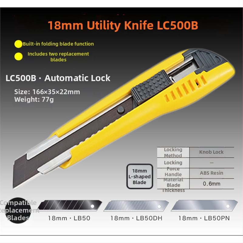 Tajima LC Seria cuțit industrial pentru tapet cu lamă SK120 din oțel înalt carbon, lamă 0.5x18x100 mm, greutate netă 99 g