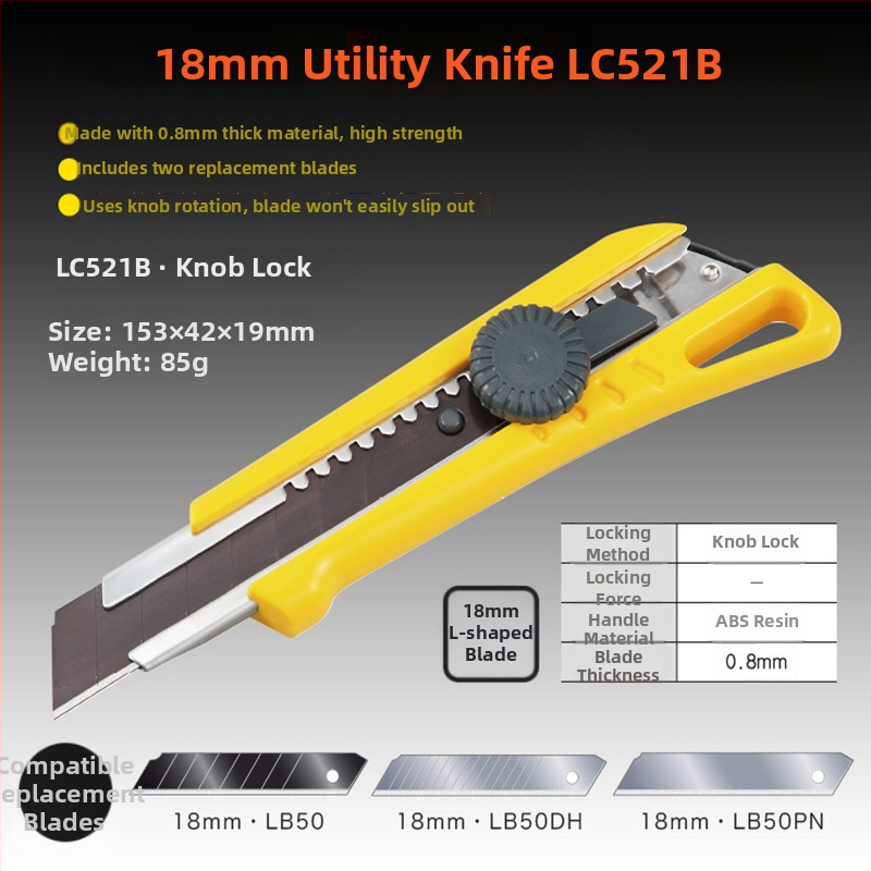 Tajima LC Seria cuțit industrial pentru tapet cu lamă SK120 din oțel înalt carbon, lamă 0.5x18x100 mm, greutate netă 99 g