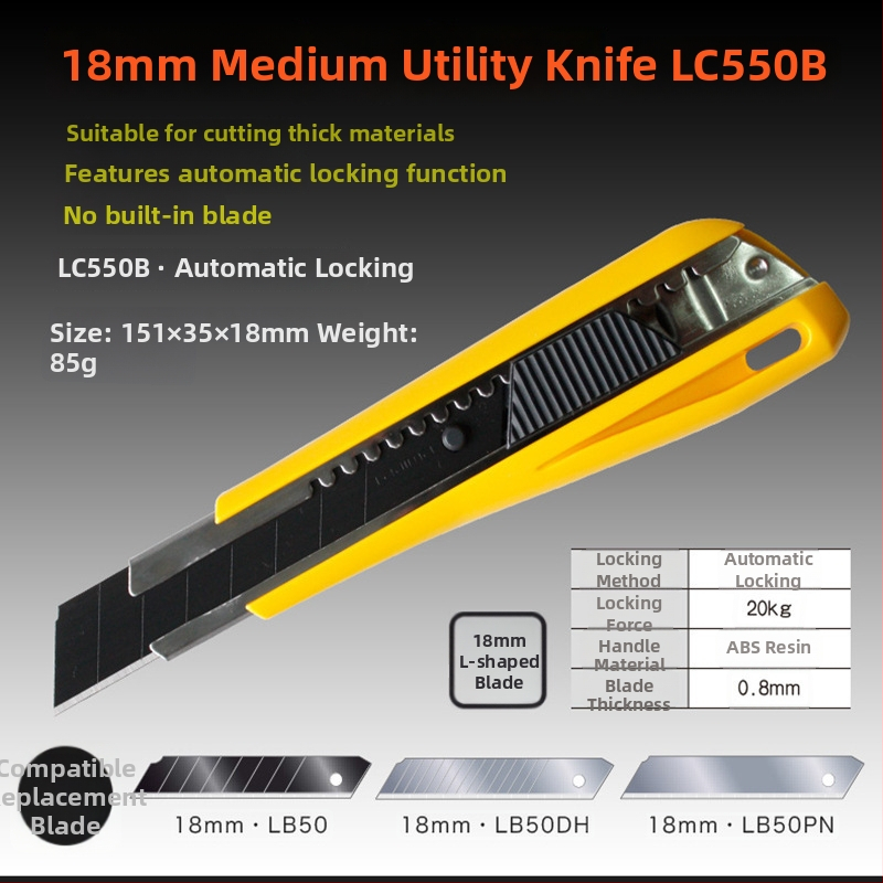 Tajima LC Seria cuțit industrial pentru tapet cu lamă SK120 din oțel înalt carbon, lamă 0.5x18x100 mm, greutate netă 99 g