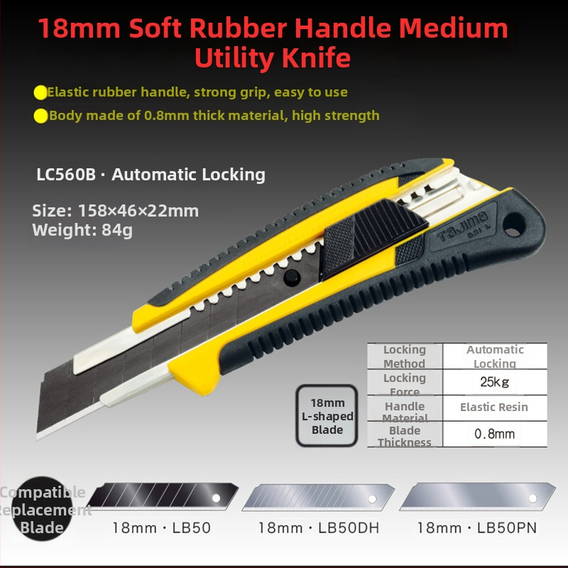 Tajima LC Seria cuțit industrial pentru tapet cu lamă SK120 din oțel înalt carbon, lamă 0.5x18x100 mm, greutate netă 99 g