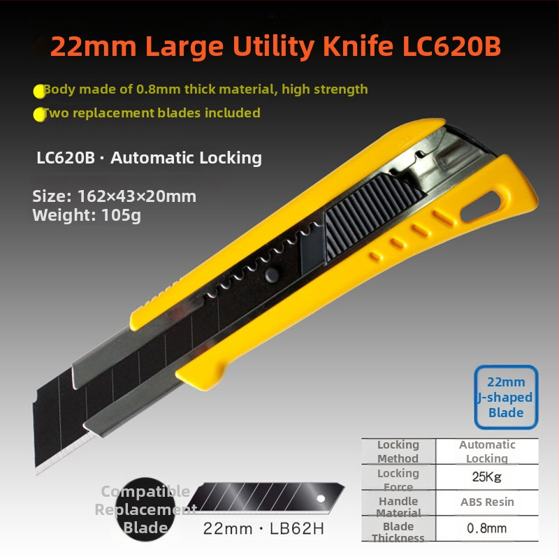 Tajima LC Seria cuțit industrial pentru tapet cu lamă SK120 din oțel înalt carbon, lamă 0.5x18x100 mm, greutate netă 99 g