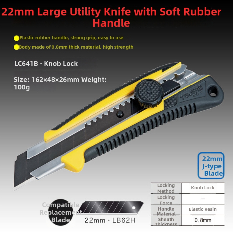 Tajima LC Seria cuțit industrial pentru tapet cu lamă SK120 din oțel înalt carbon, lamă 0.5x18x100 mm, greutate netă 99 g