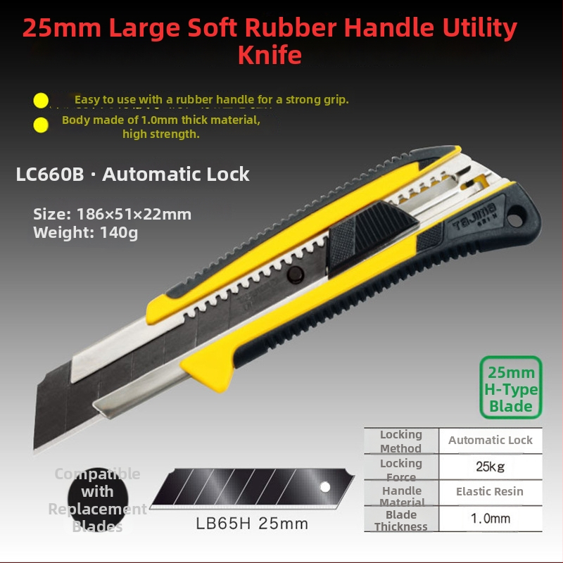 Tajima LC Seria cuțit industrial pentru tapet cu lamă SK120 din oțel înalt carbon, lamă 0.5x18x100 mm, greutate netă 99 g