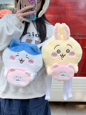 Usagi plišani ruksak, japanskog stila crtani dizajn, najlonska podstava, zatvaranje šnurnom vrpcom, laminirana džep s zatvaračem